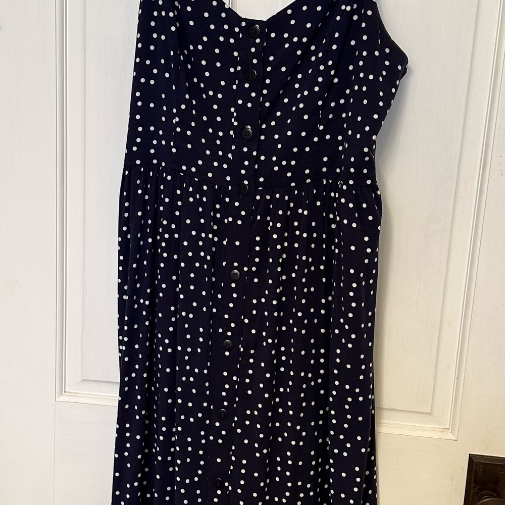 Navy Polka Dot Button-Down Dress